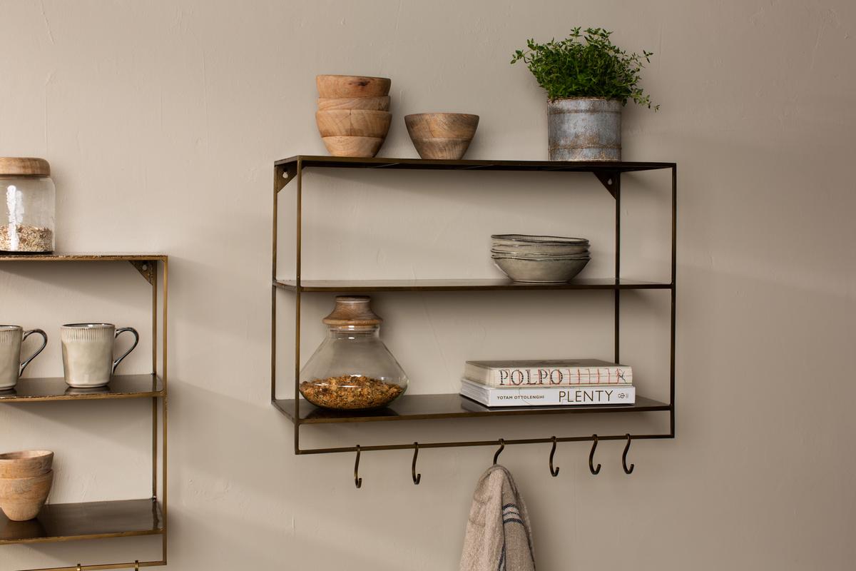 Nkuku Meghana Iron Shelf with Hooks Brass