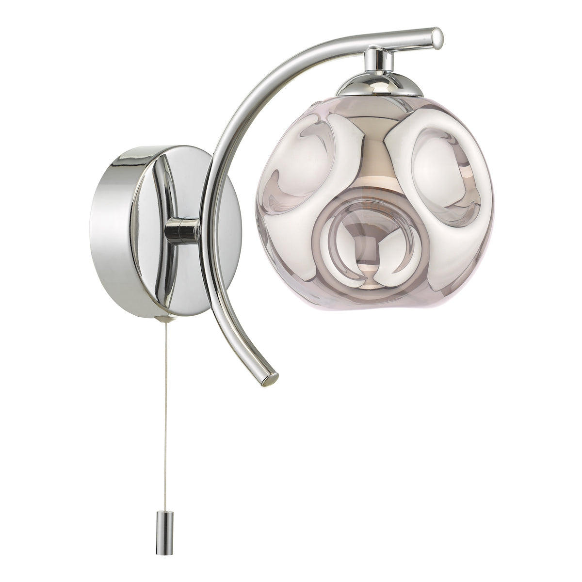 Dar Nakita Wall Light Polished Chrome With Closed Organic Smoked Glass
