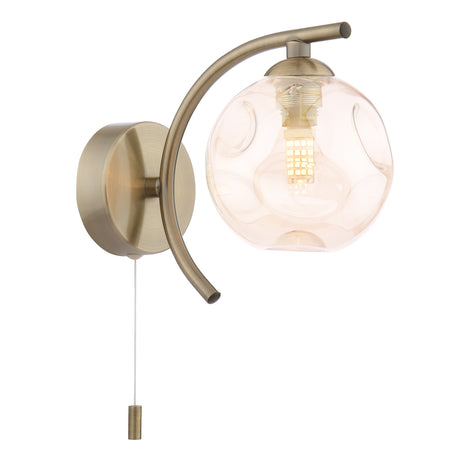 Dar Nakita Wall Light Antique Brass With Closed Organic Amber Glass