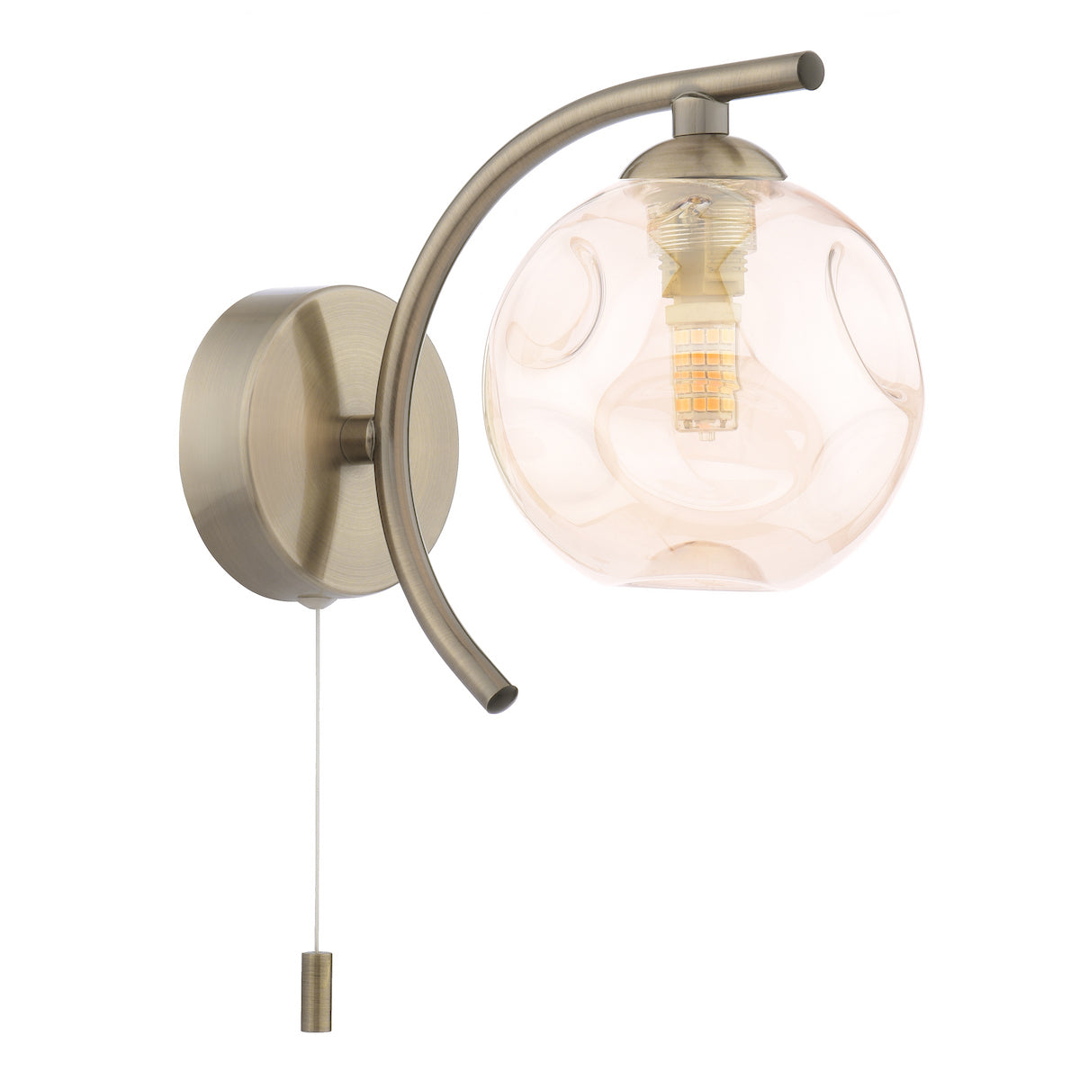 Dar Nakita Wall Light Antique Brass With Closed Organic Amber Glass