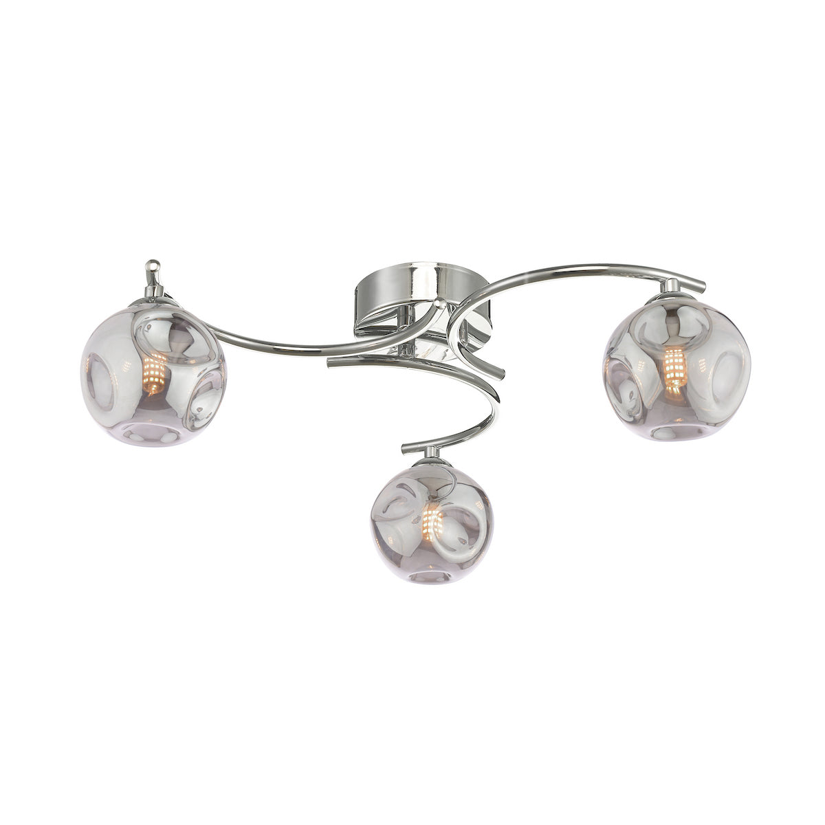 Dar Nakita 3 Light Semi Flush Polished Chrome With Closed Organic Smoked Glass