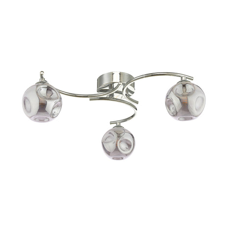 Dar Nakita 3 Light Semi Flush Polished Chrome With Closed Organic Smoked Glass