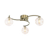 Dar Nakita 3 Light Semi Flush Antique Brass With Closed Organic Amber Glass