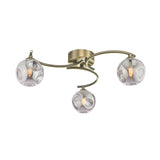 Dar Nakita 3 Light Semi Flush Antique Brass With Closed Organic Smoked Glass