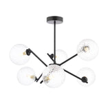 Dar Naron 6 Light Semi-Flush Satin Black and Hammered Clear Glass