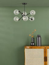 Dar Naron 6 Light Semi-Flush Satin Black and Hammered Clear Glass