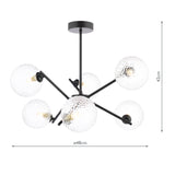 Dar Naron 6 Light Semi-Flush Satin Black and Hammered Clear Glass
