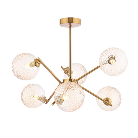 Dar Naron 6 Light Semi-Flush Antique Bronze and Hammered Amber Glass