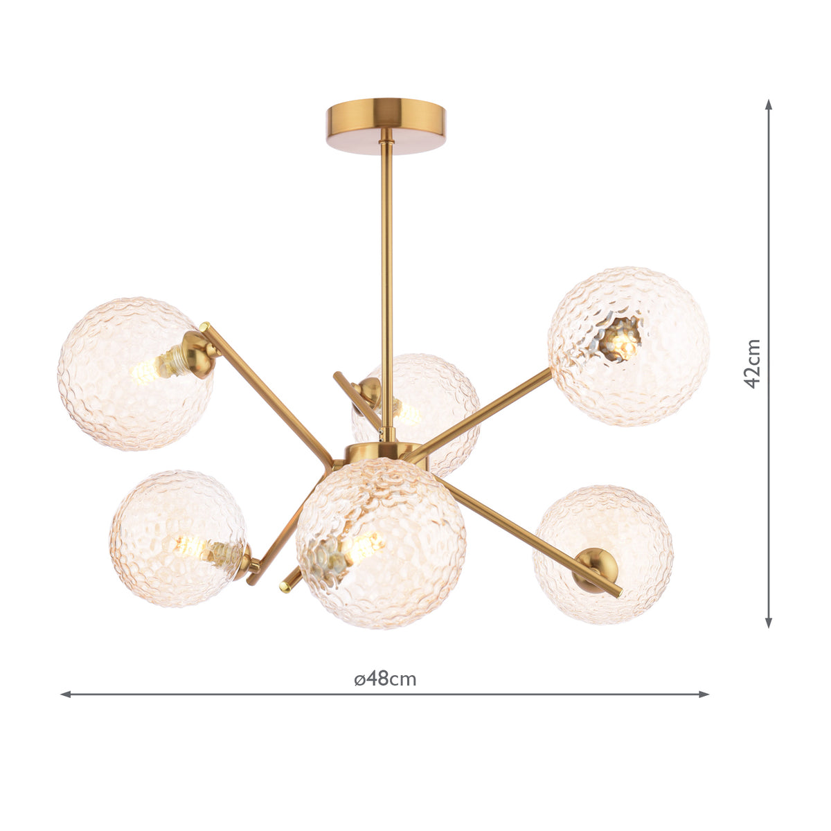 Dar Naron 6 Light Semi-Flush Antique Bronze and Hammered Amber Glass