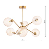 Dar Naron 6 Light Semi-Flush Antique Bronze and Hammered Amber Glass