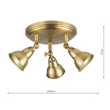 Dar Nathaniel 3 Light Plate Spotlight Aged Brass