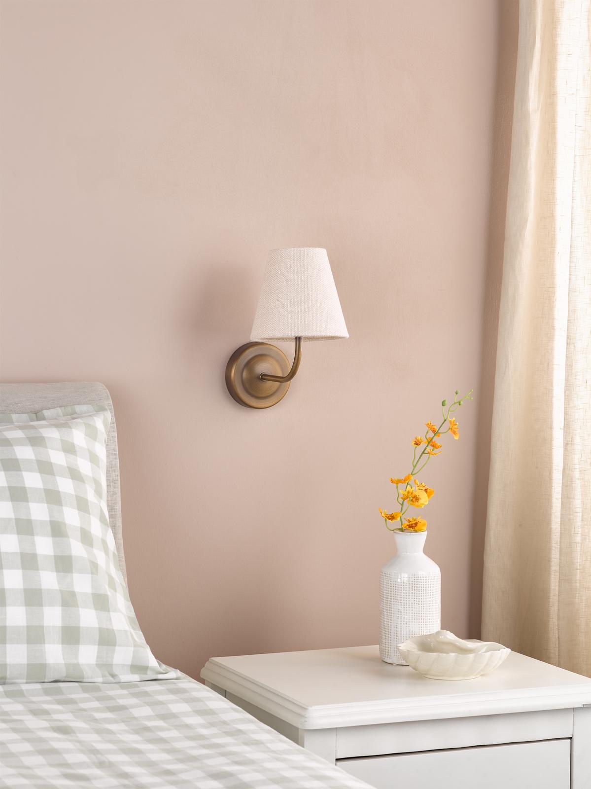 Dar Navarro Rechargeable Wall Light Antique Bronze With Linen Shade LED