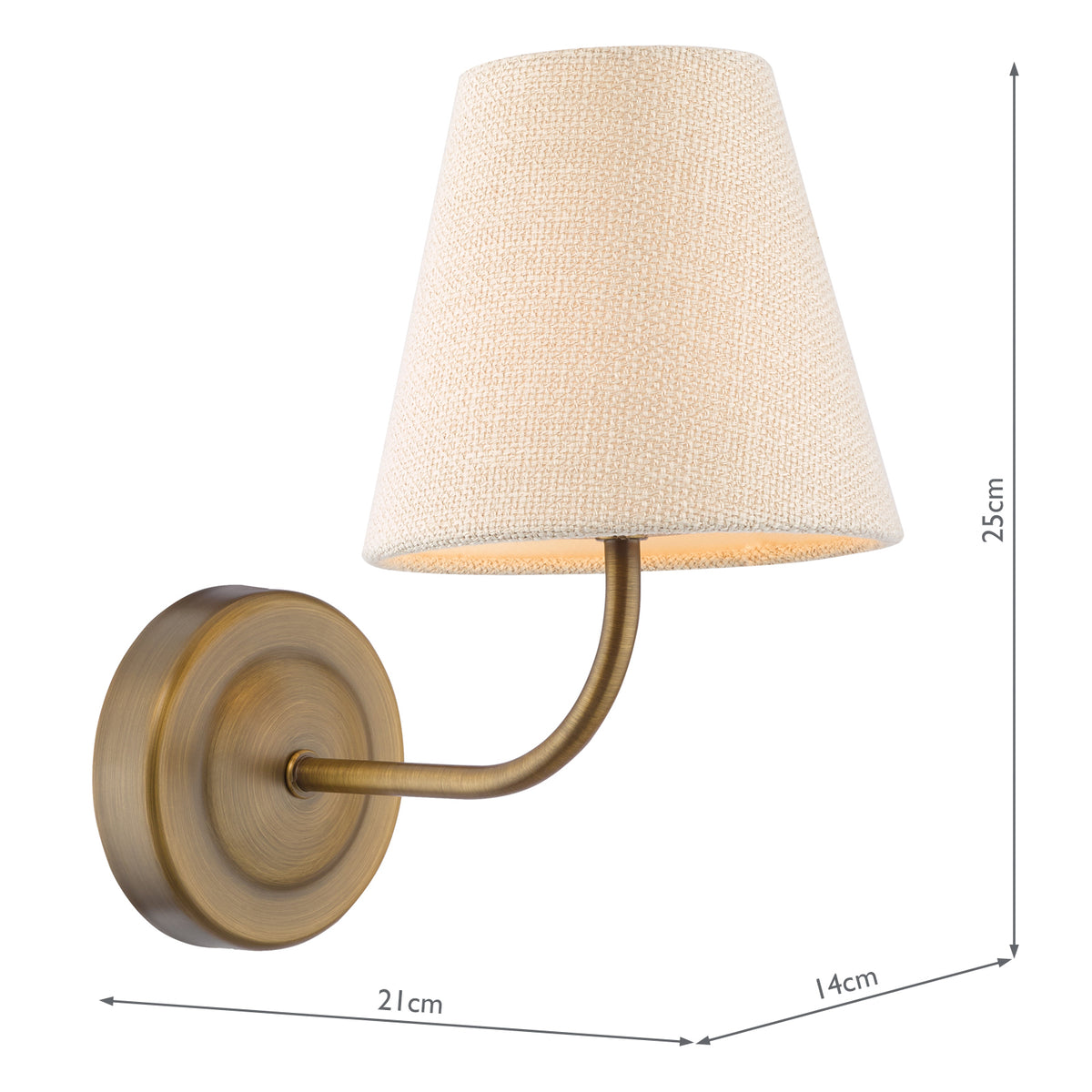 Dar Navarro Rechargeable Wall Light Antique Bronze With Linen Shade LED