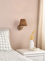 Dar Navarro Rechargeable Wall Light Antique Bronze With Rattan Shade LED