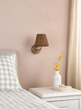 Dar Navarro Rechargeable Wall Light Antique Bronze With Rattan Shade LED