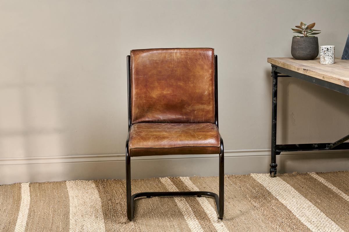 Nkuku Narwana Leather Desk Chair Aged Tan