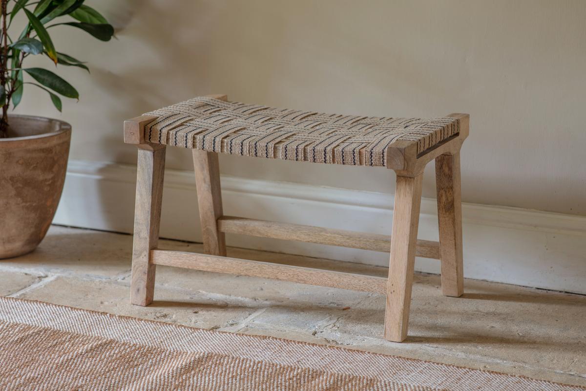 Nkuku Nish Mango Wood & Jute Strap Stool