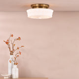 Dar Neema 2 Light Flush Opal Glass and Antique Bronze