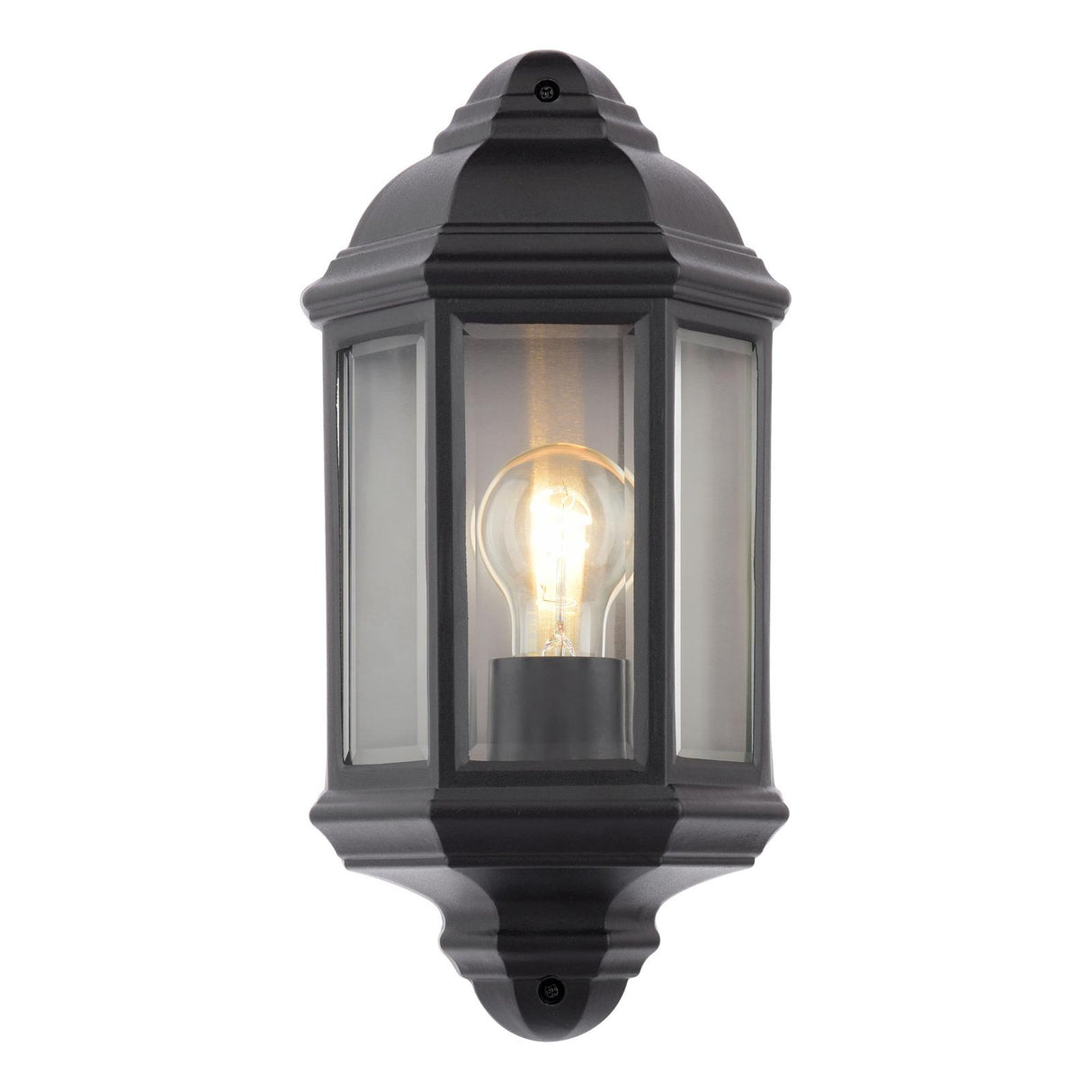 Dar Nelson Outdoor Wall Light Matt Black and Glass IP44