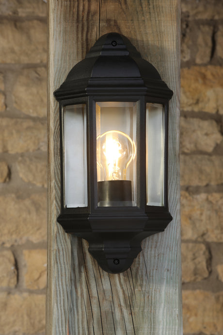 Dar Nelson Outdoor Wall Light Matt Black and Glass IP44