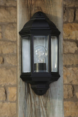 Dar Nelson Outdoor Wall Light Matt Black and Glass IP44