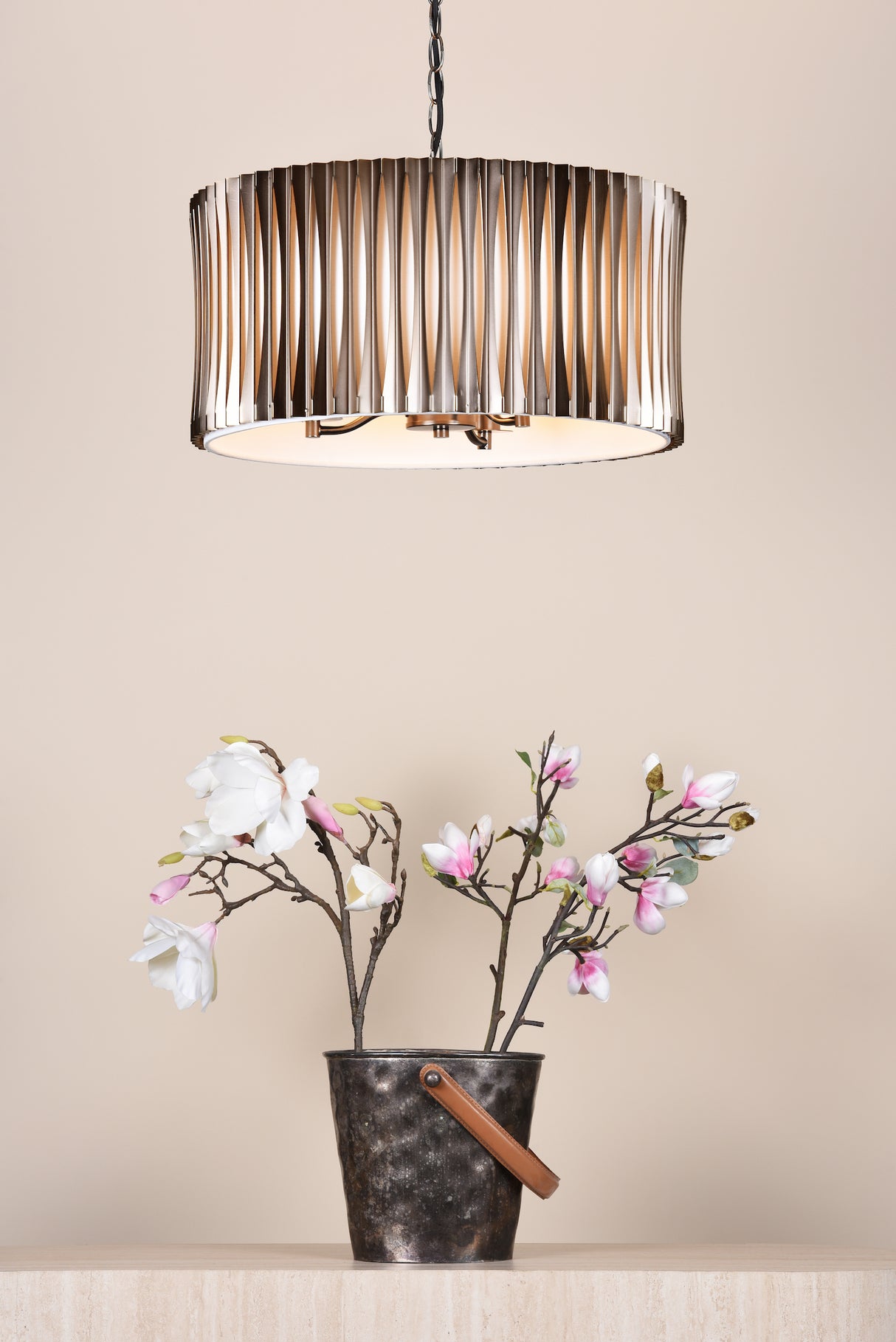Dar Netra 3 Light Pendant Satin Bronze and Ivory