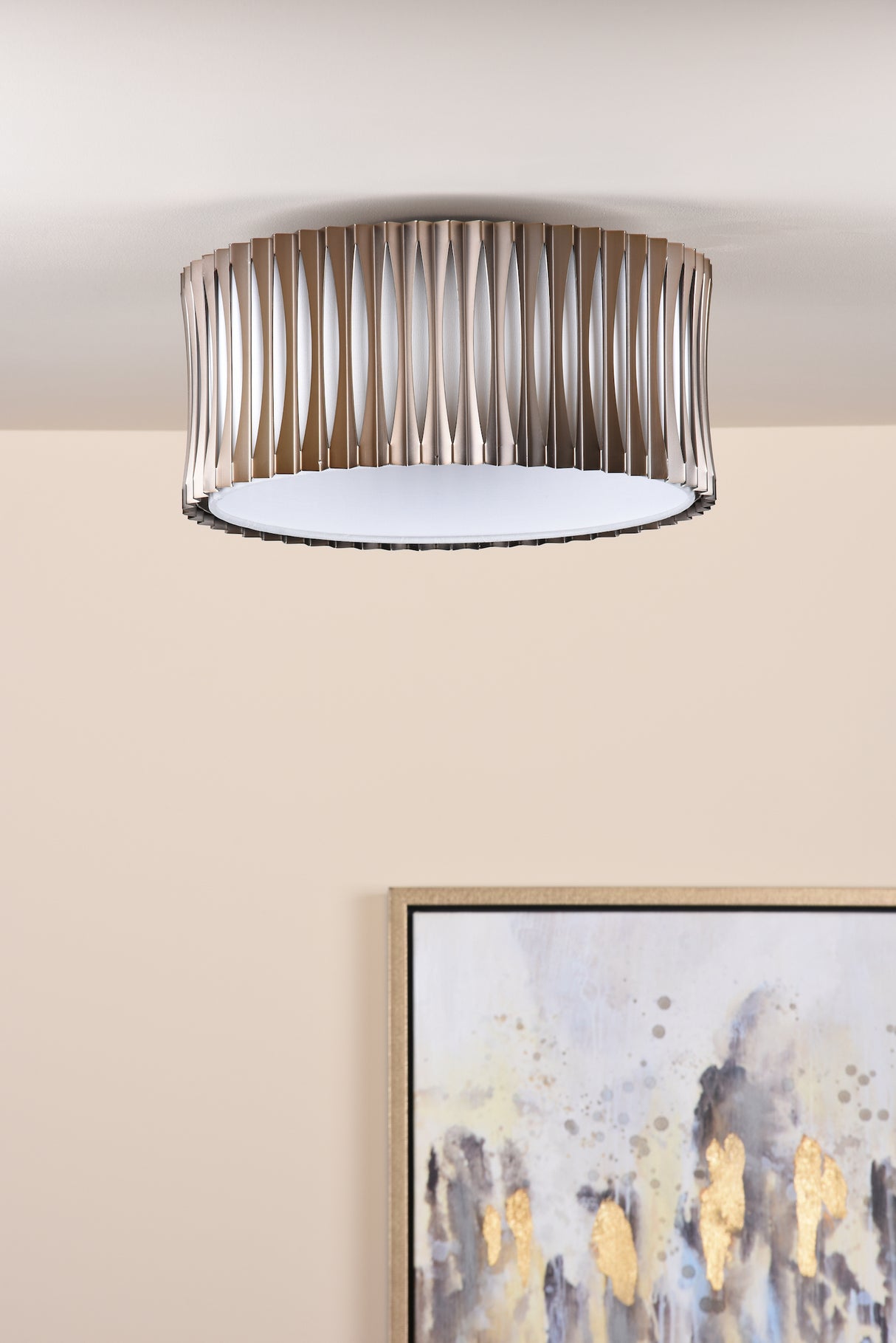 Dar Netra 3 Light Flush Satin Bronze and Ivory