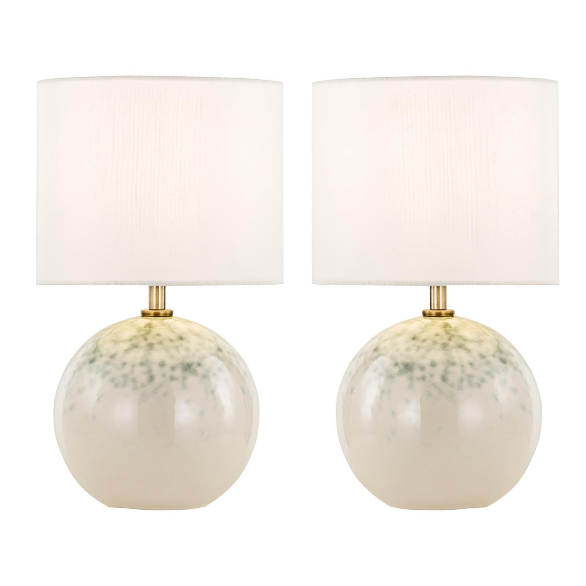 Dar Nicolette Twin Pack Table Lamp Green and Cream Ceramic With Linen Shade
