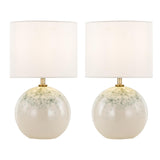 Dar Nicolette Twin Pack Table Lamp Green and Cream Ceramic With Linen Shade