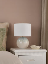 Dar Nicolette Twin Pack Table Lamp Green and Cream Ceramic With Linen Shade