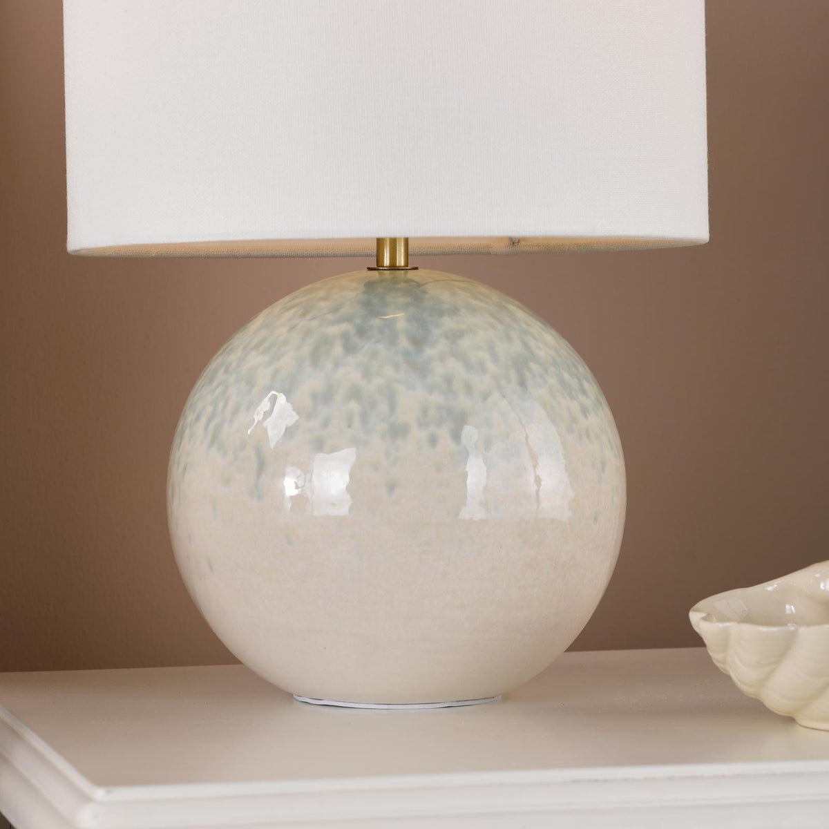 Dar Nicolette Twin Pack Table Lamp Green and Cream Ceramic With Linen Shade