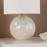 Dar Nicolette Twin Pack Table Lamp Green and Cream Ceramic With Linen Shade
