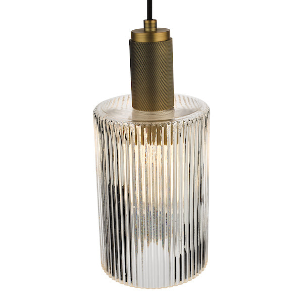 Dar Nikolas Solid Brass Pendant Ribbed Cylinder Glass –  from Amos Lighting + Home