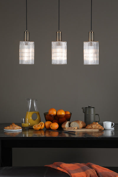 Dar Nikolas Solid Brass Pendant Ribbed Cylinder Glass –  from Amos Lighting + Home