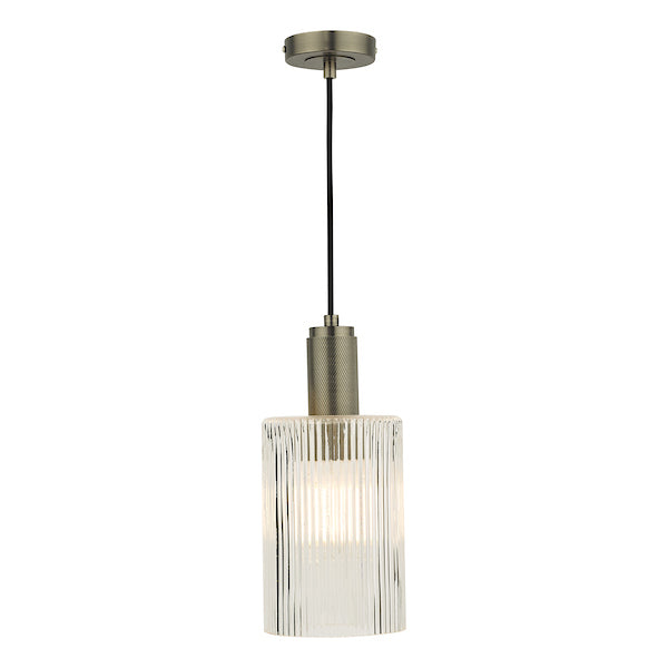 Dar Nikolas Antique Chrome Pendant Ribbed Cylinder Glass –  from Amos Lighting + Home