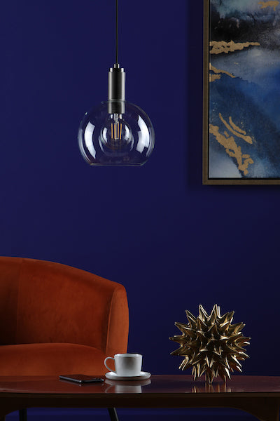 Dar Nikolas Antique Chrome Pendant Round Glass –  from Amos Lighting + Home