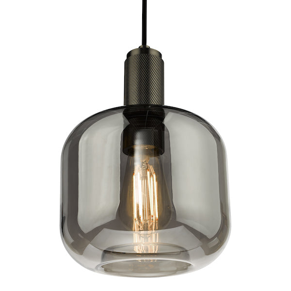 Dar Nikolas Antique Chrome Pendant Smoked Glass –  from Amos Lighting + Home