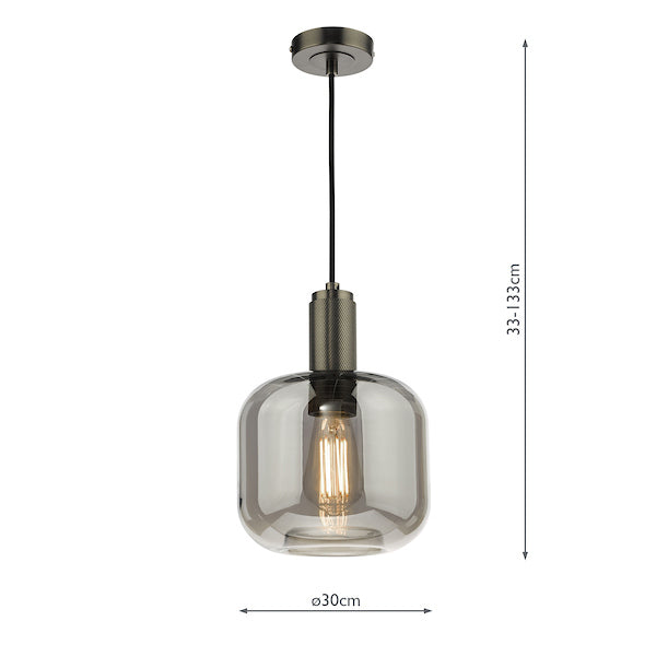 Dar Nikolas Antique Chrome Pendant Smoked Glass –  from Amos Lighting + Home