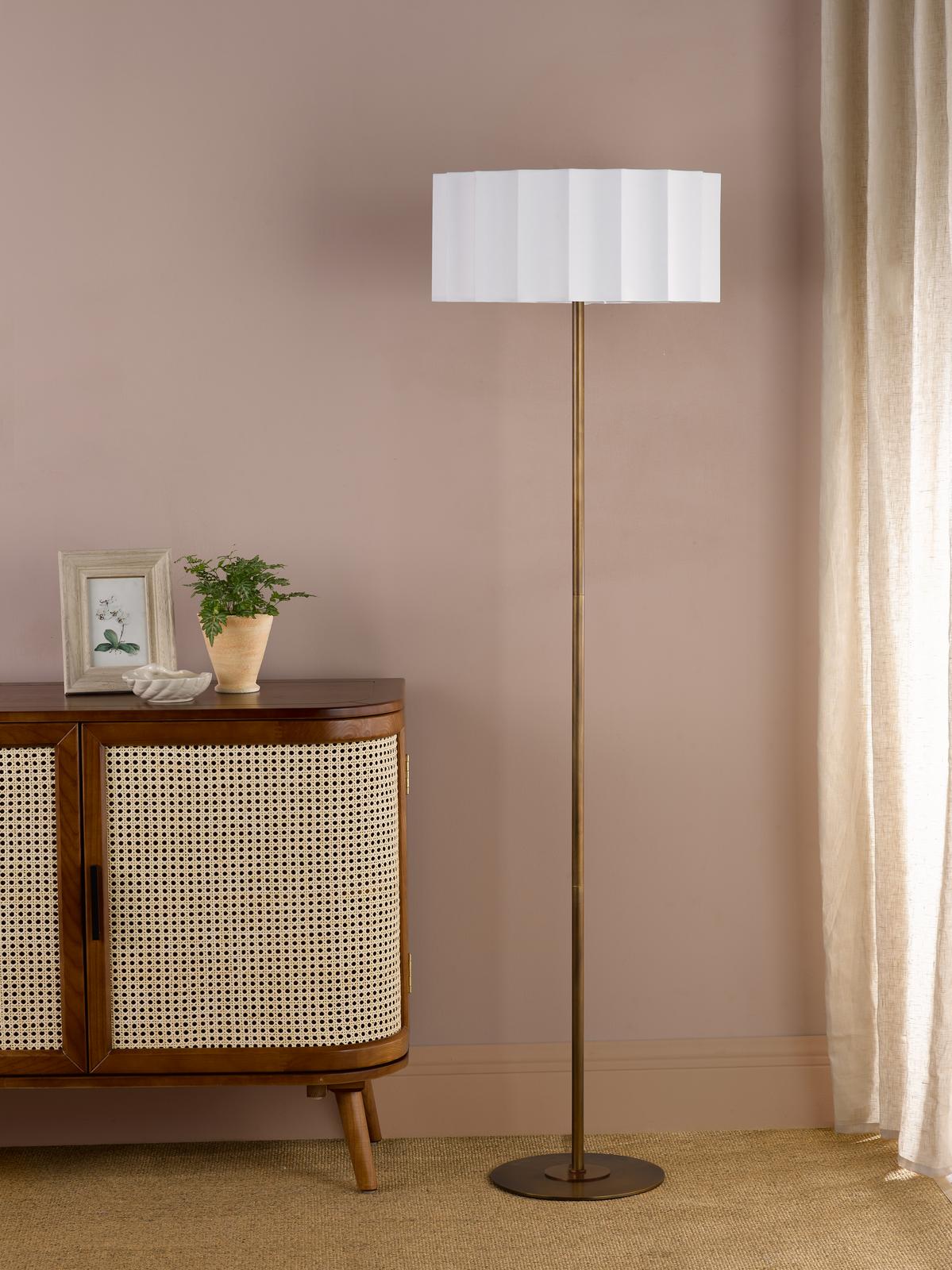 Dar Noura Floor Lamp Antique Bronze and Ivory Ivory Scallop Shade