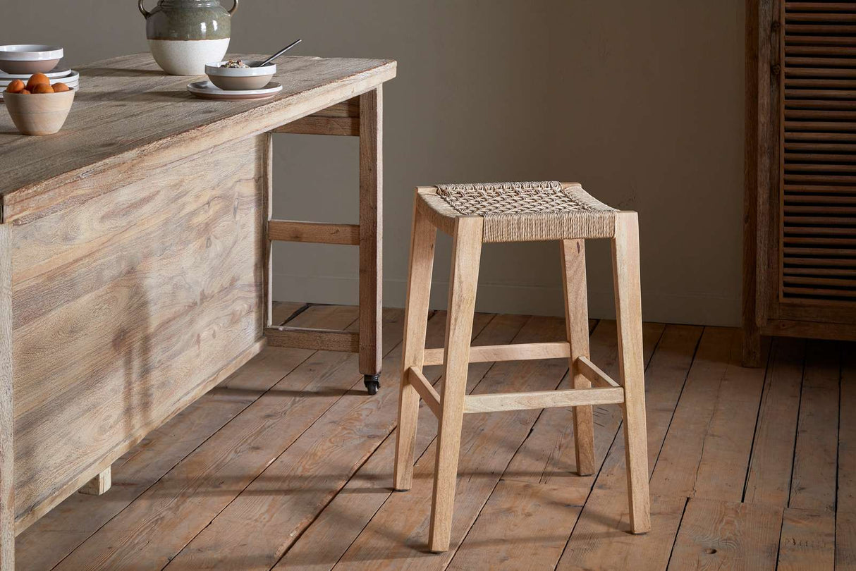 Nkuku Aamani Mango Wood & Cord Counter Stool Natural