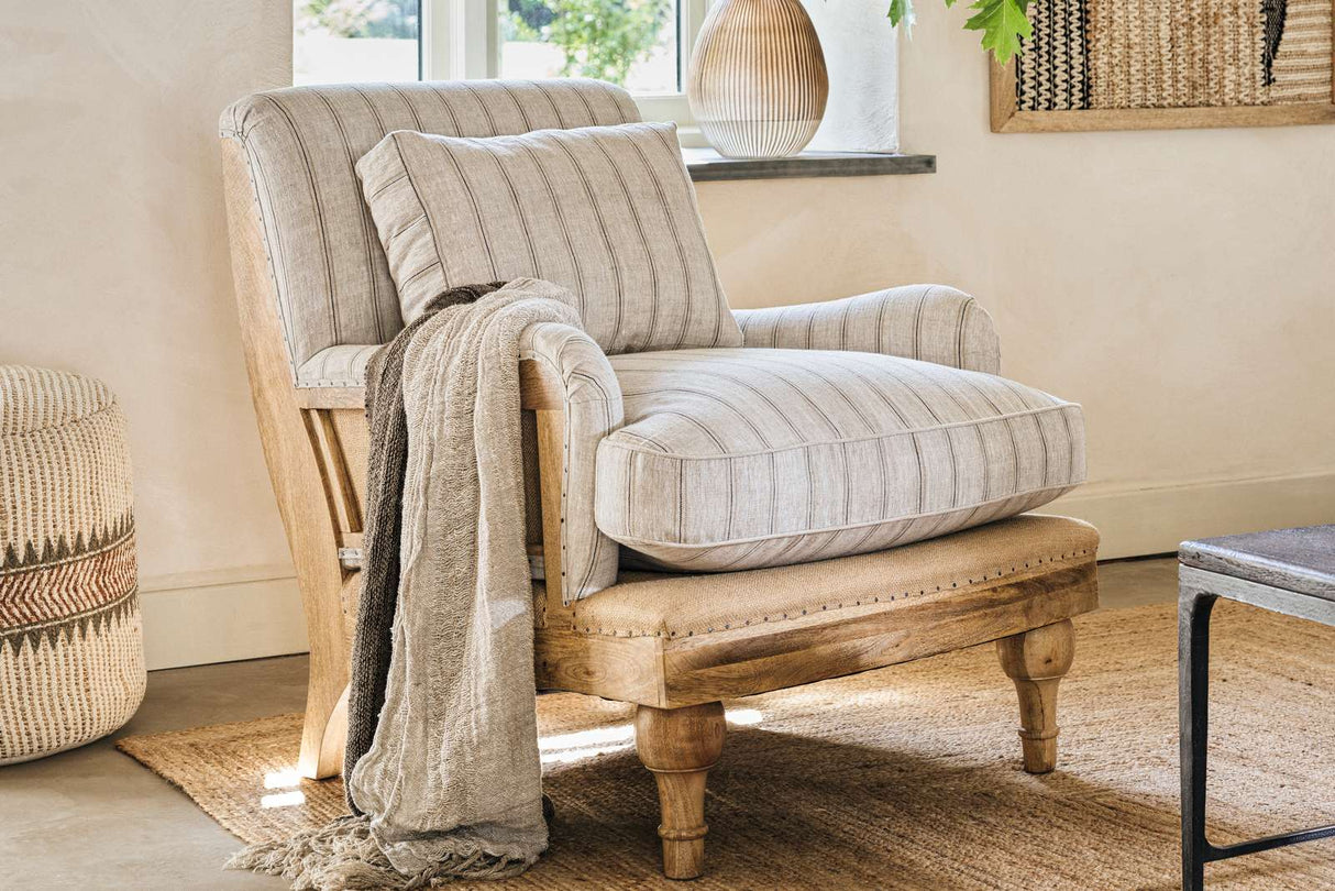 Nkuku Abe Deconstructed Linen Armchair Stripe Natural