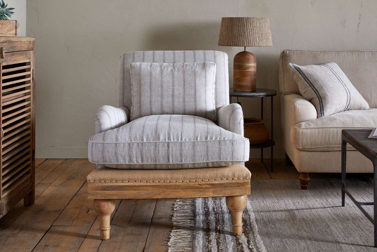 Nkuku Abe Deconstructed Linen Armchair Stripe Natural