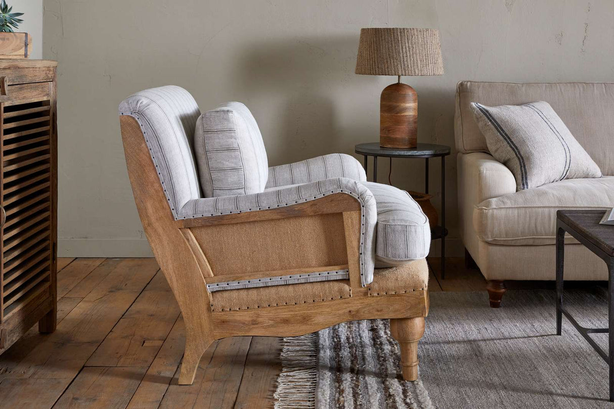 Nkuku Abe Deconstructed Linen Armchair Stripe Natural