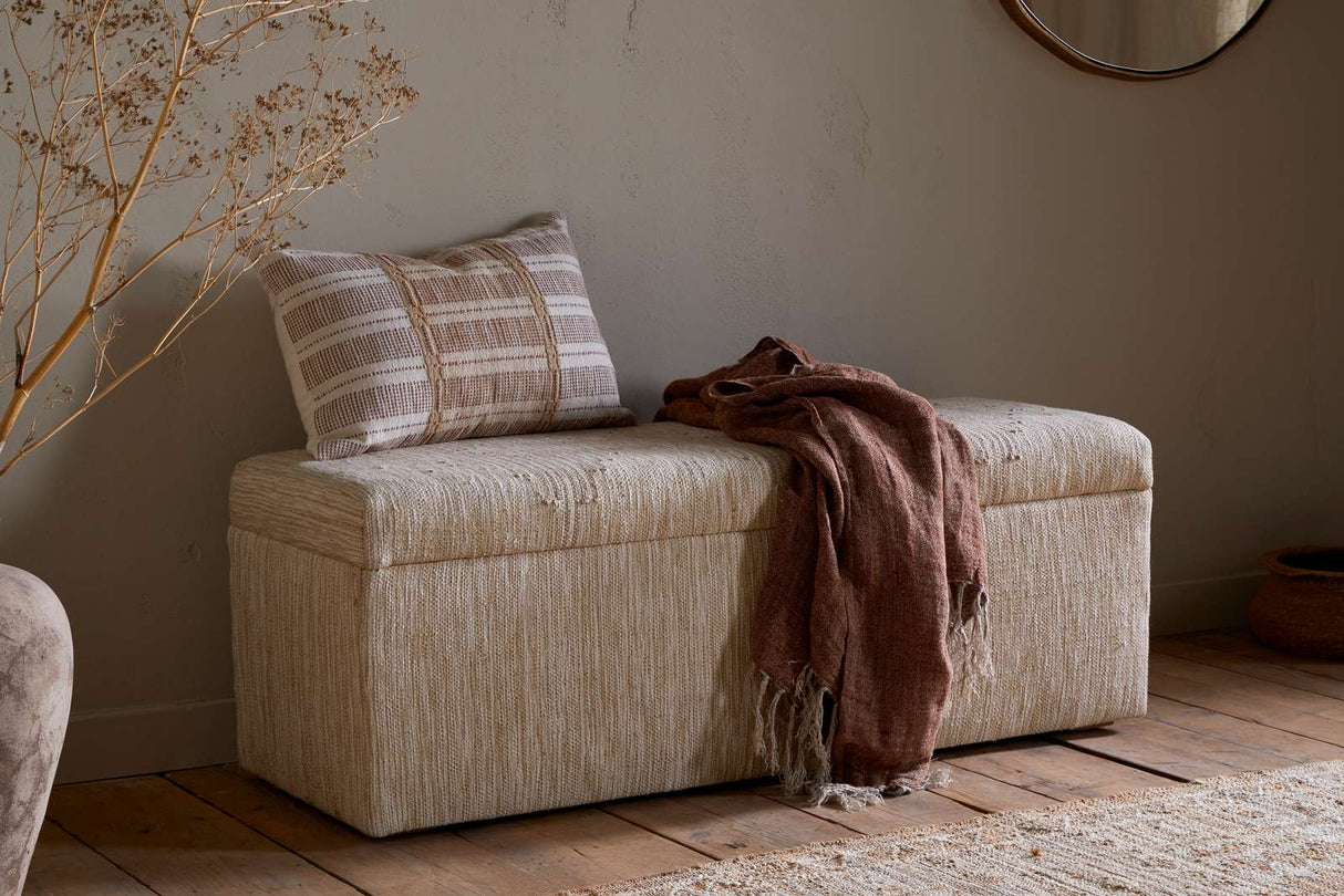 Nkuku Aranya Cotton & Jute Upholstered Storage Bench Natural