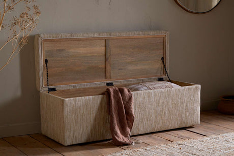 Nkuku Aranya Cotton & Jute Upholstered Storage Bench Natural