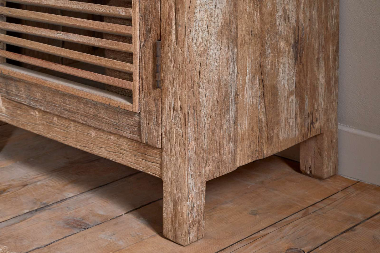 Nkuku Ibo Reclaimed Wood Slatted Tall Cabinet  Natural Tall