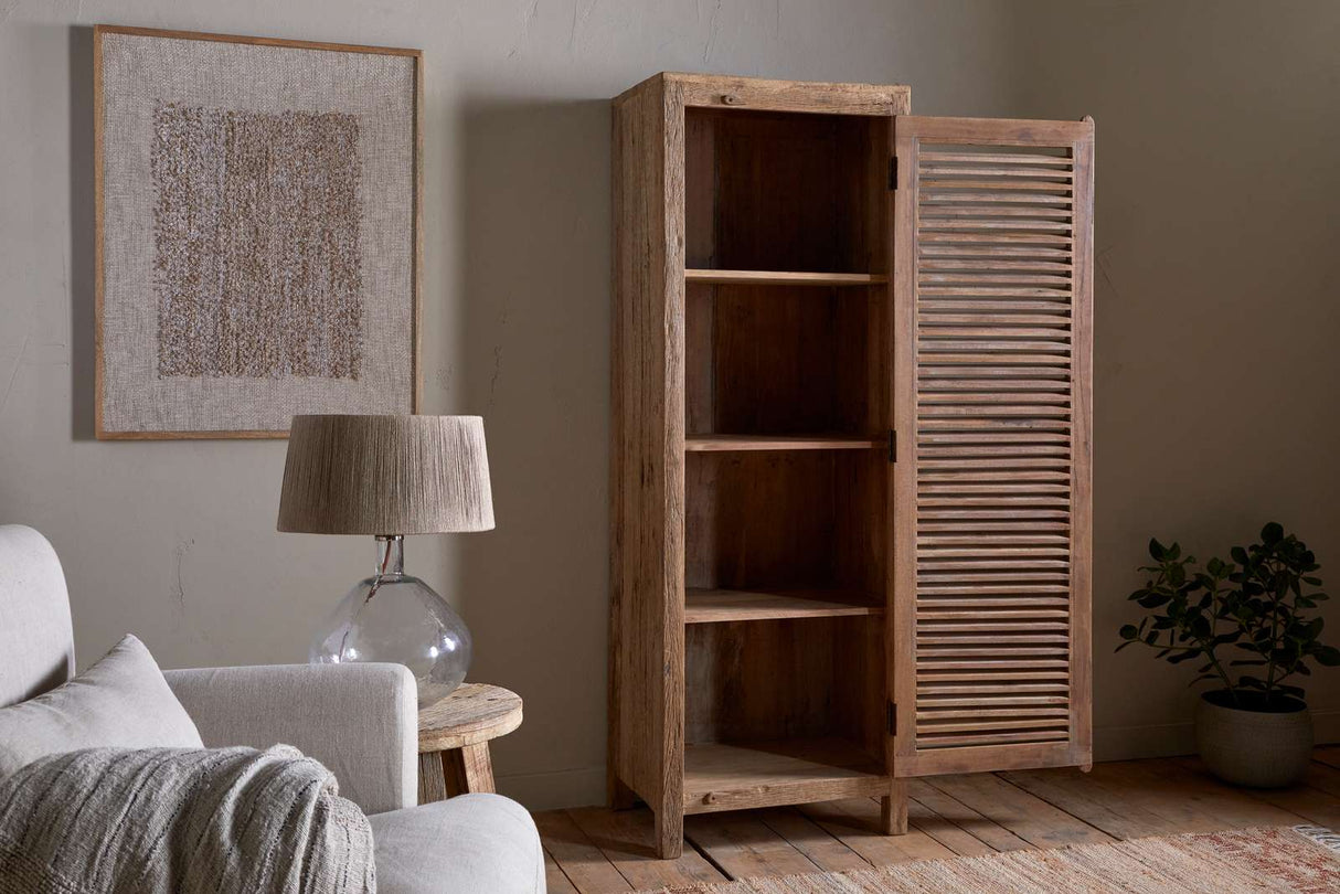 Nkuku Ibo Reclaimed Wood Slatted Tall Cabinet  Natural Tall