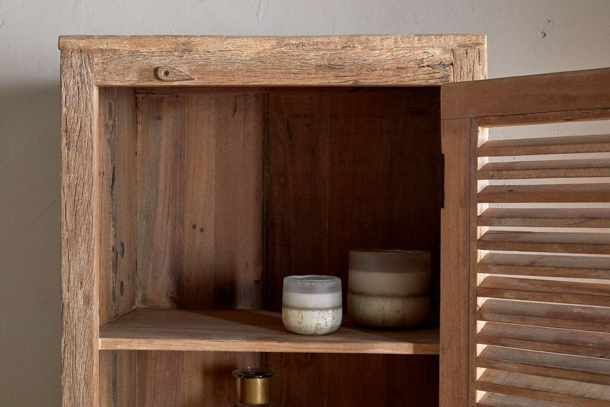 Nkuku Ibo Reclaimed Wood Slatted Tall Cabinet  Natural Tall