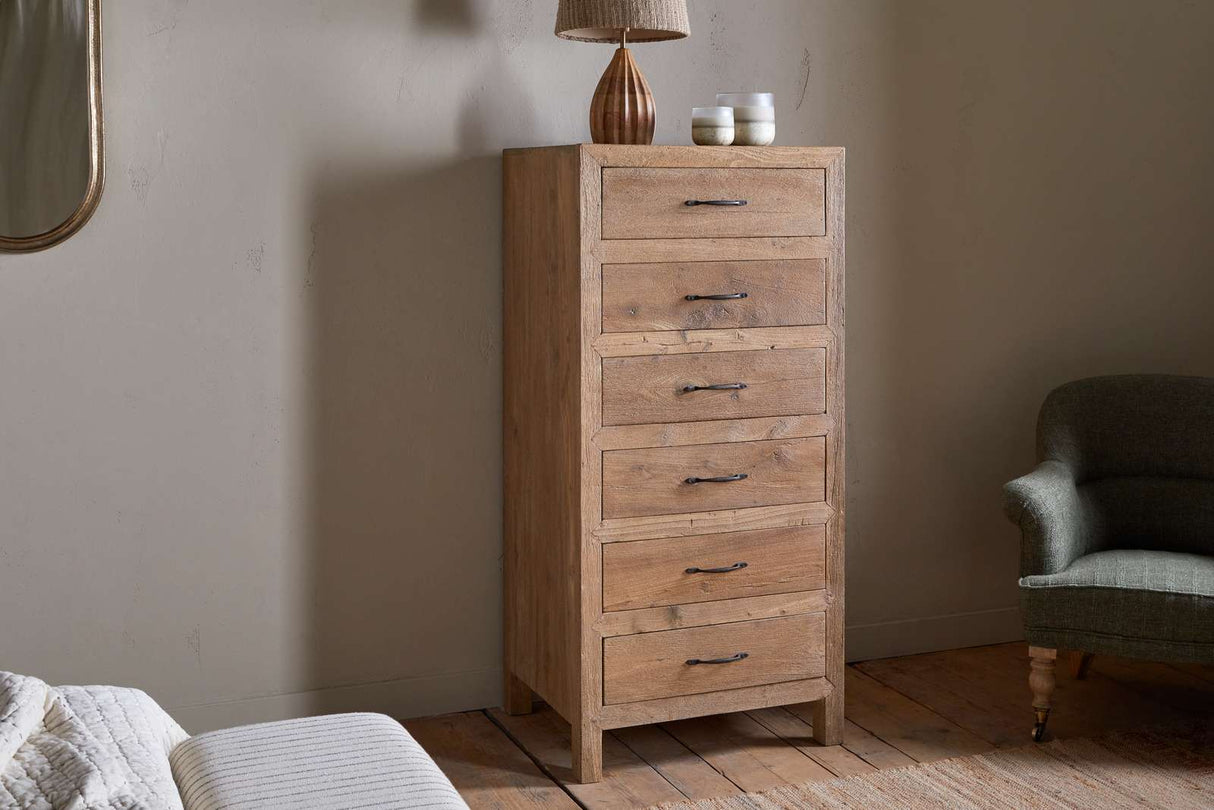 Nkuku Iya Reclaimed Wood Tall Boy Chest of Drawers Natural