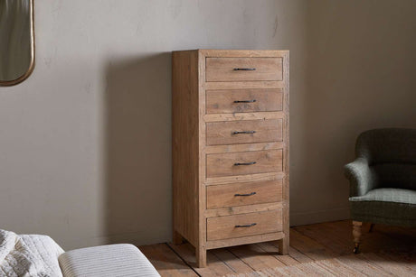 Nkuku Iya Reclaimed Wood Tall Boy Chest of Drawers Natural